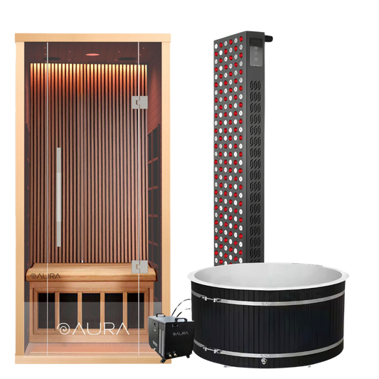 Aura 1-Person Infrared Sauna Bundle - Red Light Therapy and Cold Plunge Tub for Home Wellness