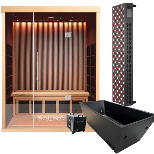 Aura 3-Person Infrared Sauna Bundle with Red Light Therapy for detoxification, stress relief, and skin rejuvenation