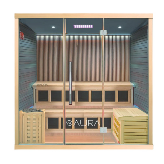 Aura Traditional 8 Sauna with Canadian Hemlock Wood, 6.0KW Harvia Heater, Abyss Lighting